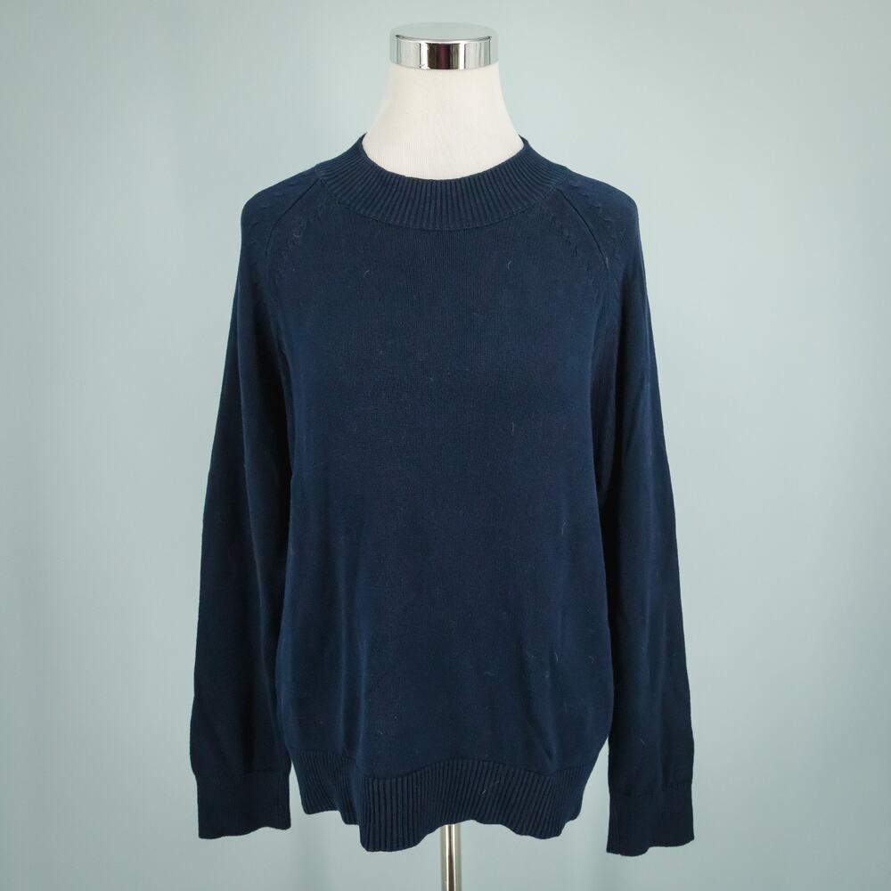 Quince Medium M Navy Blue Boyfriend Raglan Mock Neck Organic Cotton Sweater - Picture 2 of 6